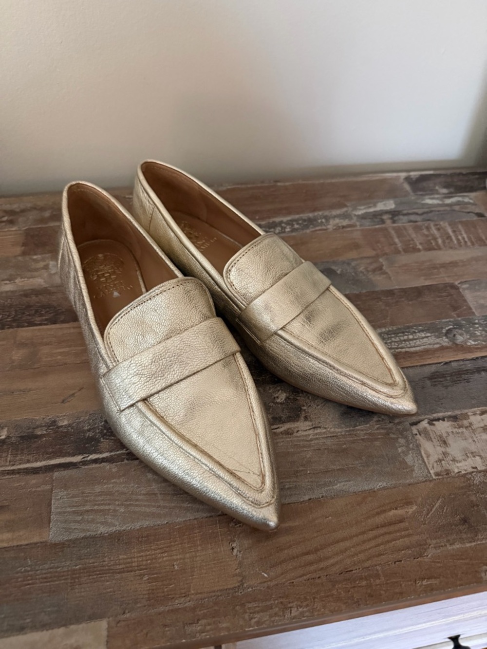 Vince Camuto Metallic Gold Pointed Toe Loafers
